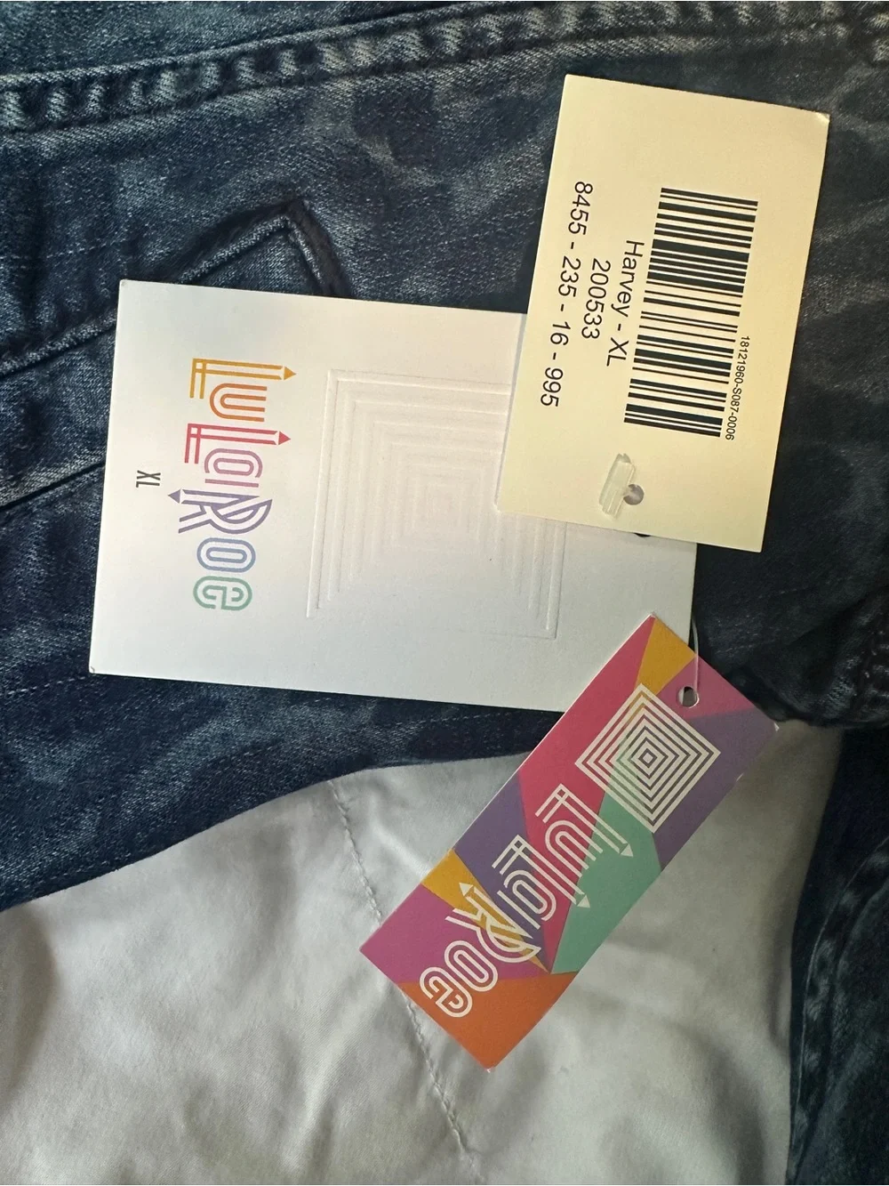 LuLaRoe Dark Blue Denim Jacket with White Star Accents